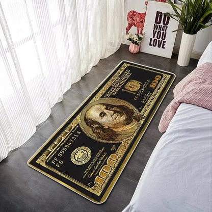 VIKAMA Creative Banknote Long Strip Floor Mat Soft Non-Slip Bedroom Bedside Rug