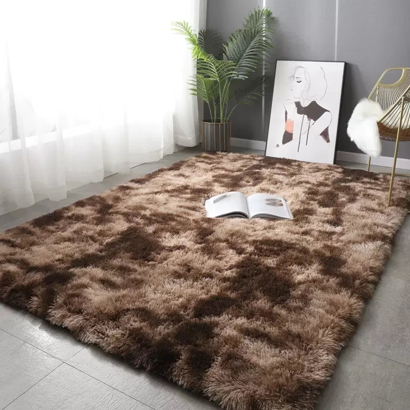Fluffy Plush Sofa & Coffee Table Area Rug