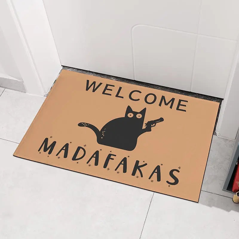 Dark Cat Funny Full Print Welcome Doormat Non-Slip Home Kitchen Bathroom Floor Rug Home Decor Gift Mat