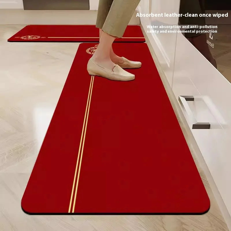 VIKAMA Diatomite Kitchen Mat Non-Slip Cuttable Red Entrance Bathroom Carpet