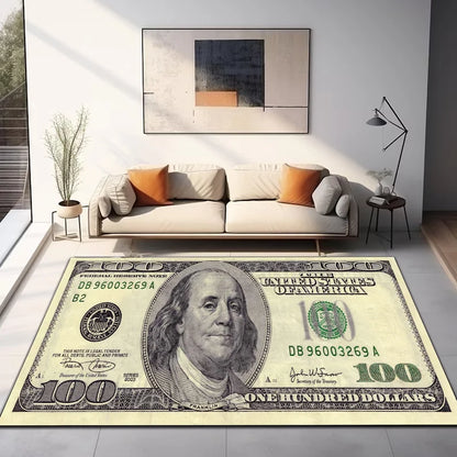 100 Dollar Bill Area Rug Ben Franklin Dollar Bill Money Rug Unique US Currency Design Carpet Home Decor