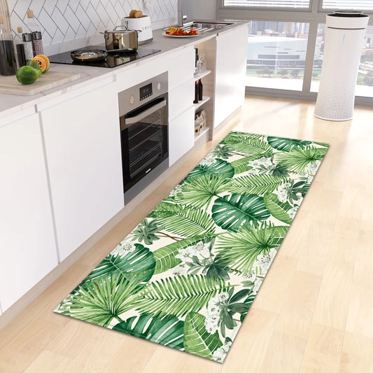 Tropical leaves non-slip washable kitchen mat