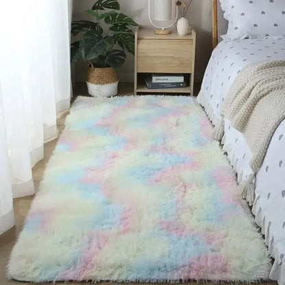 VIKAMA Silk Wool Shaggy Rug Non-Slip Washable Soft Plush Bedroom Area Rug Home Decor