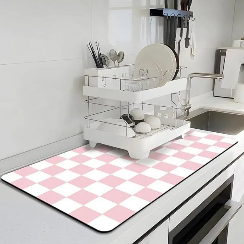 Checkered Kitchen Absorbent Drying Mat