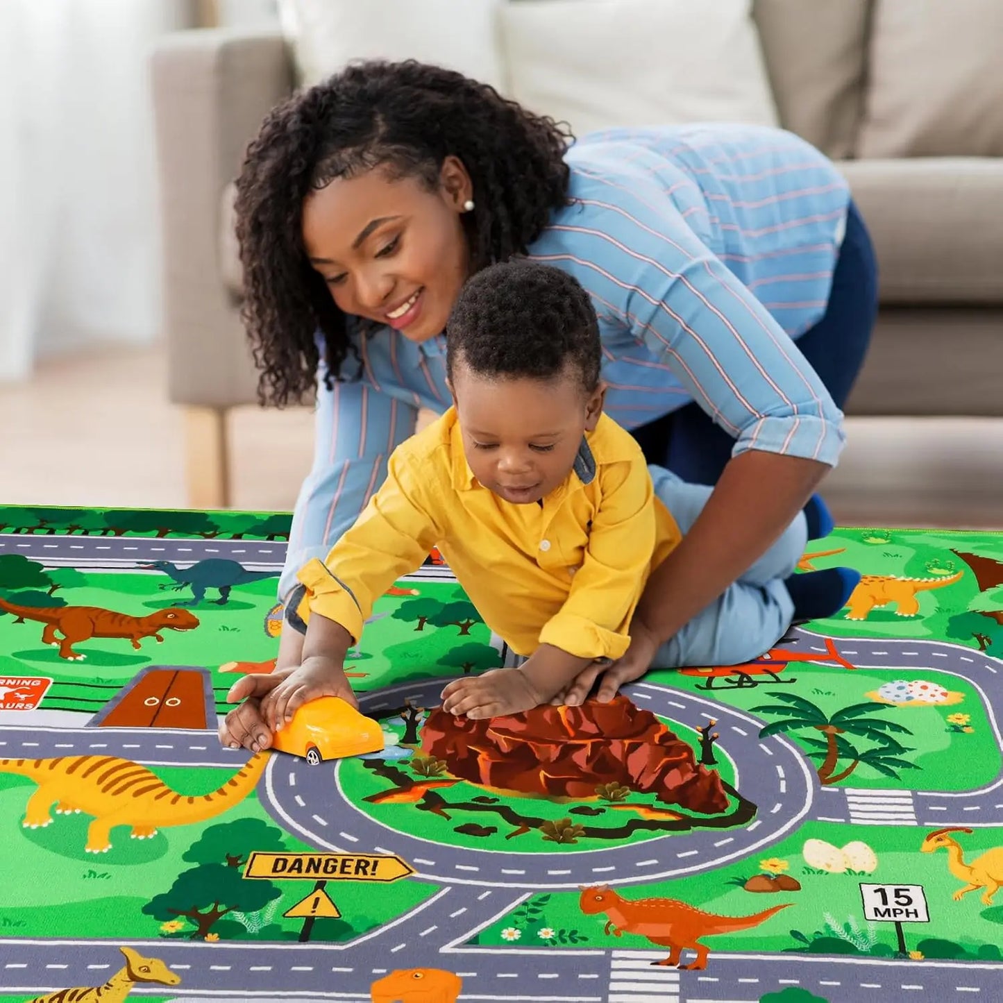 Dinosaur Park Kids Play Track Rug