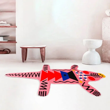 Orange Tiger & Pink Alligator Shaped Cute Decorative Area Rug