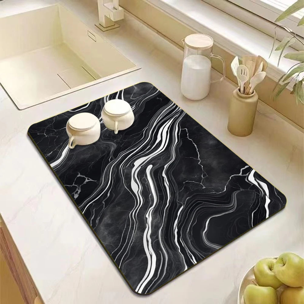 Marble Print Absorbent Kitchen Drying Mat