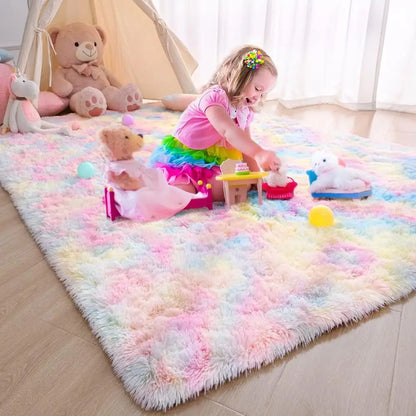 Fluffy Plush Sofa & Coffee Table Area Rug