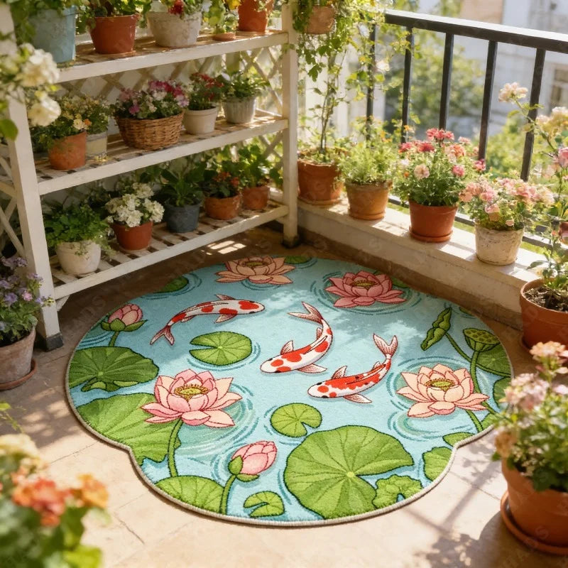 Koi Fish Pattern Round Fluffy Non-Slip Area Rug