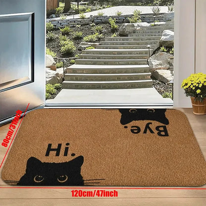 VIKAMA “Hi Bye” Black Cat Doormat Machine Washable