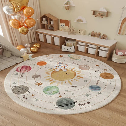 Space Planet Rocket Kids Cartoon Area Rug