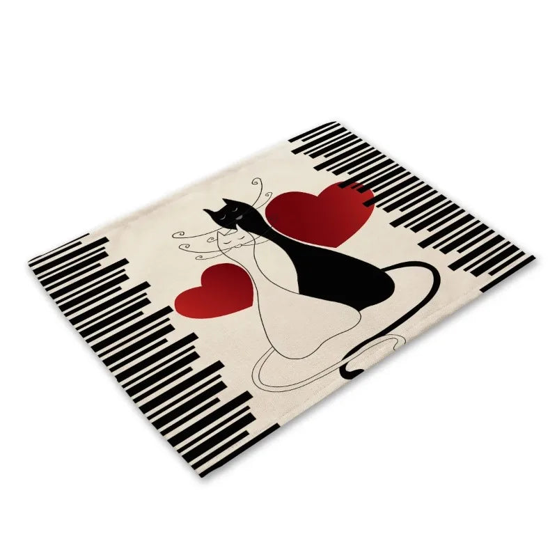 Cute Black Cat Kitchen Placemat Set