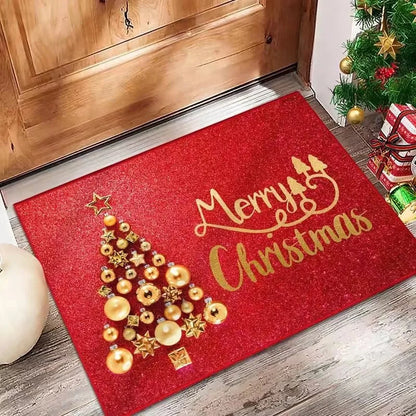 Christmas Entrance Door Mat Crystal Velvet Absorbent Anti-Slip Floor Mat Bathroom Entryway Holiday Decoration Rug