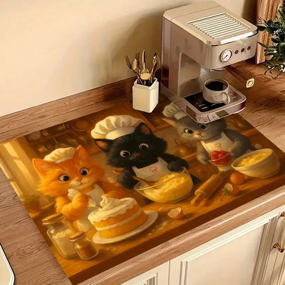 Cute kitten absorbent kitchen drying mat