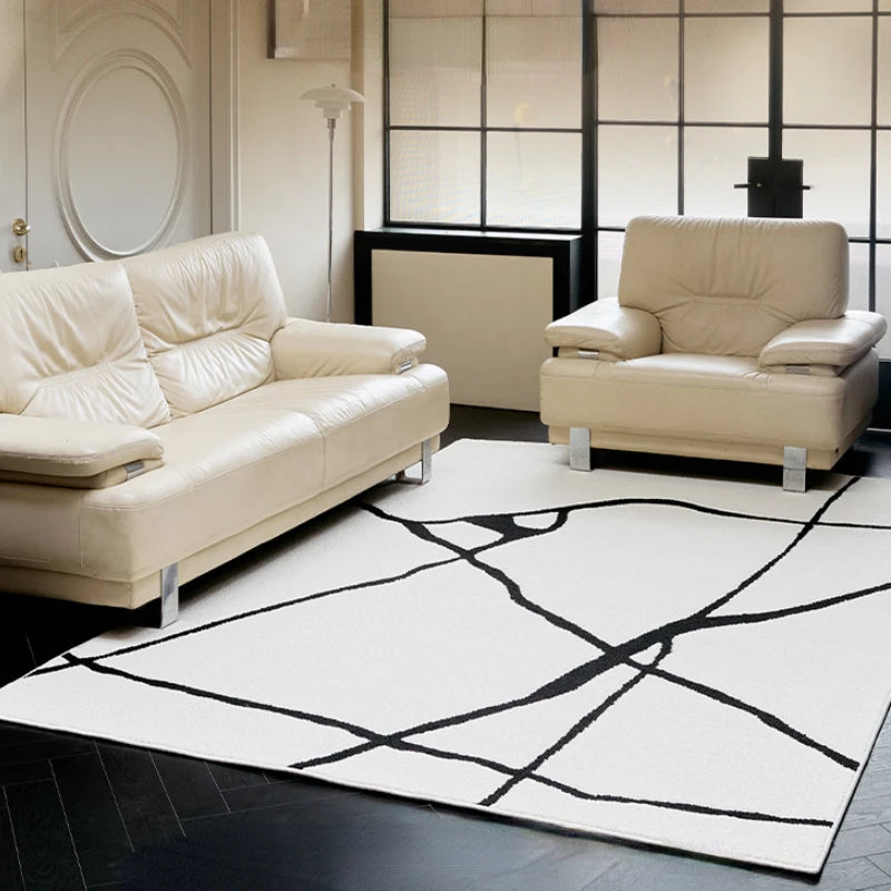 Modern Luxury Black & White Plush Washable Area Rug