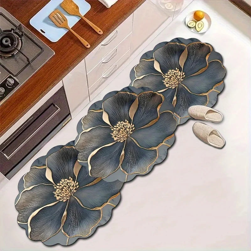 VIKAMA Grey Floral Absorbent Silica Doormat