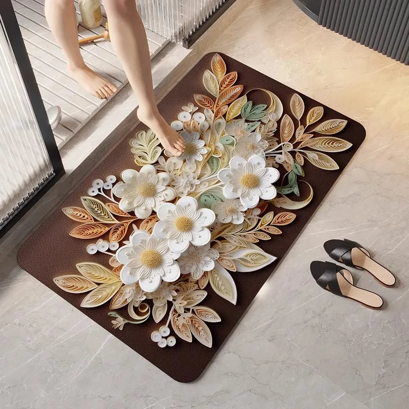 German diatomaceous earth floor mat 3D three-dimensional floral household bathroom anti slip mat