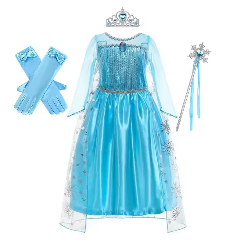 Disney Frozen Elsa Snow Queen Cape Costume Dress For Girls