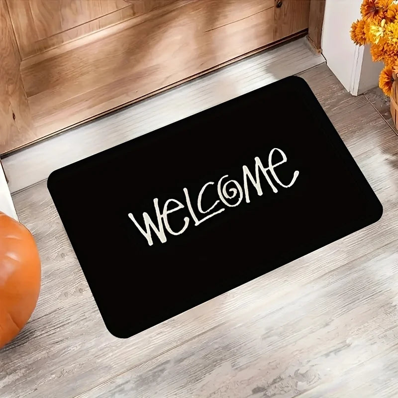 VIKAMA Black Welcome Doormat Washable Durable Minimalist Entrance Rug Home Decor