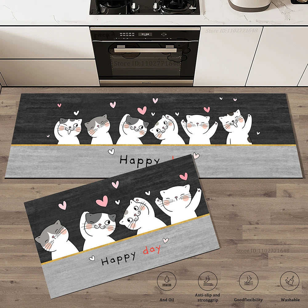 Cat Kitchen Corner Rug Non-Slip Vinyl Absorbent Washable Long Floor Mat Bedroom Hallway Bathroom Doormat Carpet Home Decor
