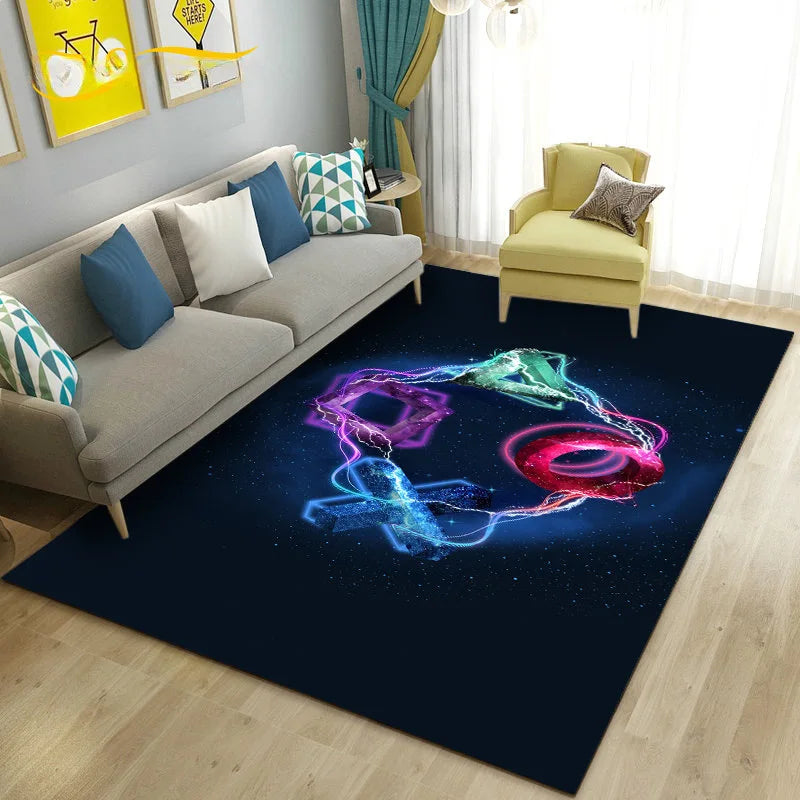 Game Controller Neon Carpet Gamepad Symbol Non-Slip Rug Living Room Home Decor “One More Game” Mat