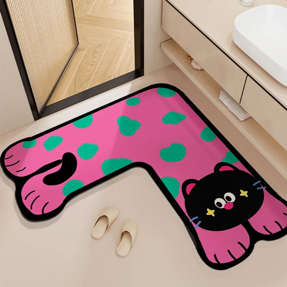 VIKAMA Blue Dog L-Shaped Bath Mat Non-Slip Absorbent Diatomite Kids Bathroom Rug