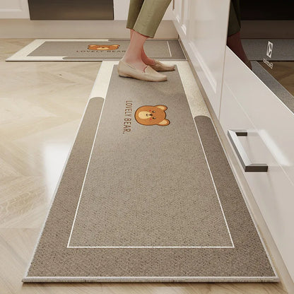 VIKAMA Crystal Velvet Cuttable Kitchen Mat Non-Slip Dirt-Resistant Floor Rug Home Decor