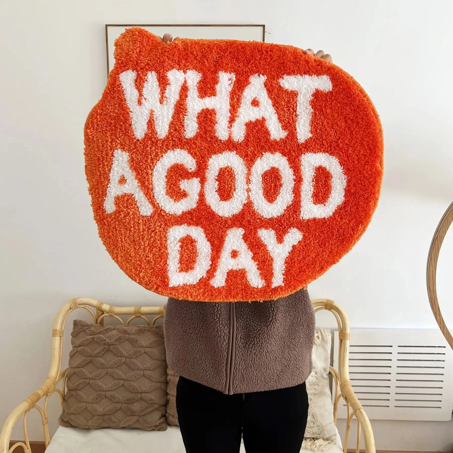 WHAT A GOOD DAY Quote Tufted Non-Slip Rug
