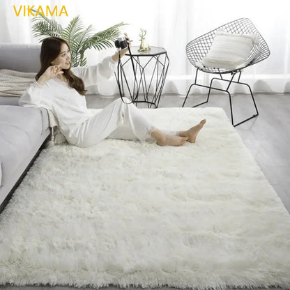 VIKAMA Silk Wool Plush Carpet Solid Color Soft High-Grade Bedroom Living Room Bed Blanket Coffee Table Mat Home Decor