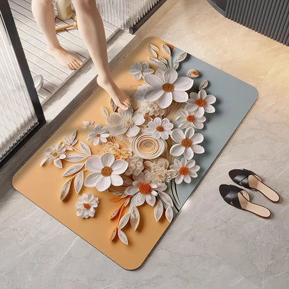 German diatomaceous earth floor mat 3D three-dimensional floral household bathroom anti slip mat