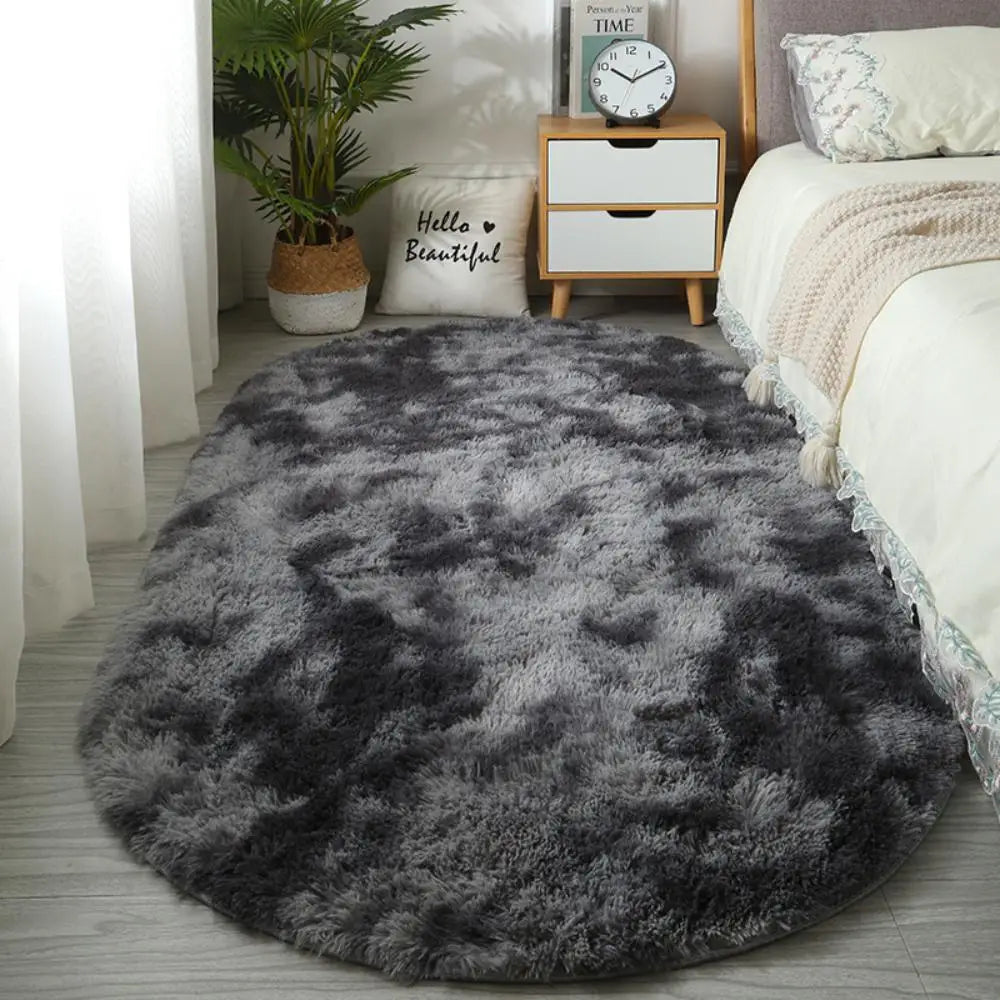 VIKAMA Soft Oval Bedside Rug Warm Non-Slip Carpet Bedroom Living Room Floor Mat Doormat Home Decor