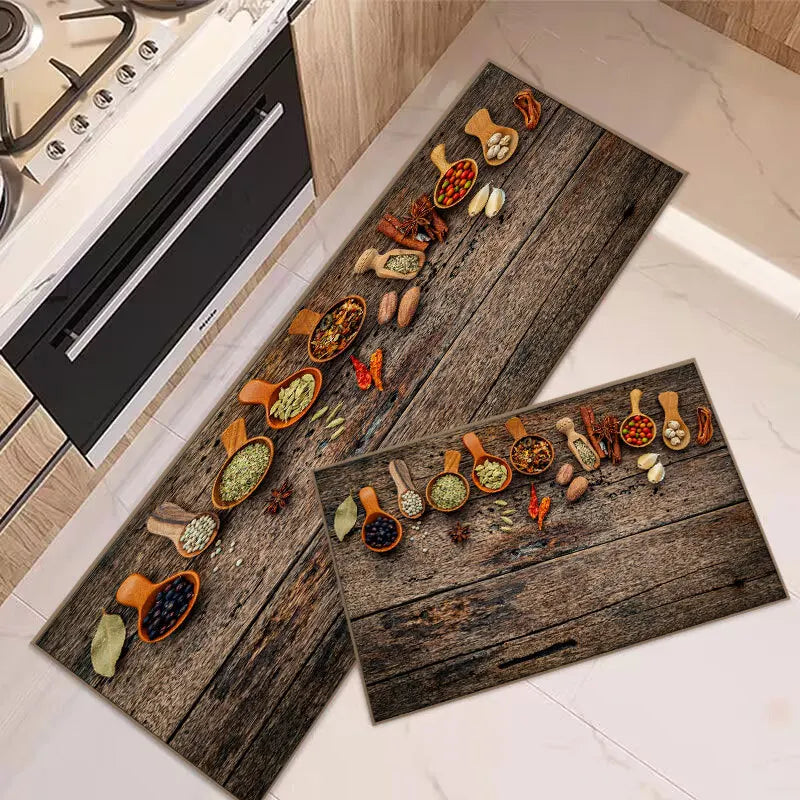 VIKAMA Crystal Velvet Kitchen Mat Non-Slip Printed Floor Rug Home Decor