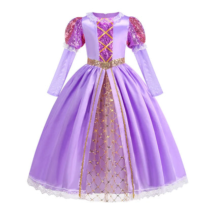 Disney Rapunzel Purple Puffy Dress With Accessories For Girls