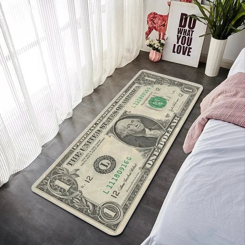 VIKAMA Creative Banknote Long Strip Floor Mat Soft Non-Slip Bedroom Bedside Rug