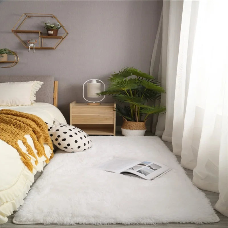 Fluffy Cream White Luxury Wool Area Rug