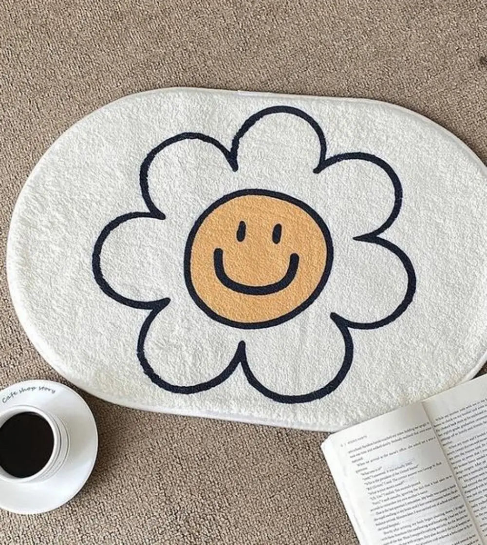 VIKAMA Floral Faux Cashmere Carpet Soft Non-Slip Entrance Bedroom Bathroom Floor Mat