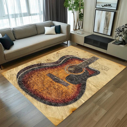 Vintage Rock Guitar Music Area Rug