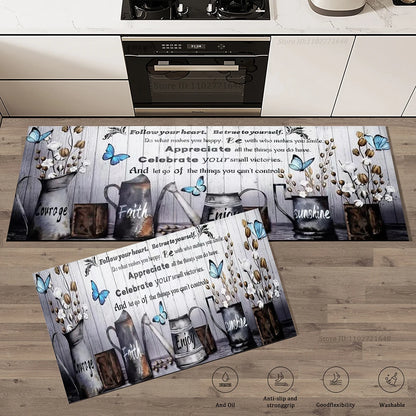 Wood Grain Kitchen Floor Mat Non-Slip Washable Long Absorbent Entrance Doormat Bedroom Bedside Carpet Home Decor
