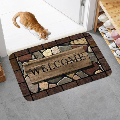 Floral & Letter Graphic Door Mat Non-Slip Welcome Rug Bath Kitchen Garden Small Carpet Home Decor Mat
