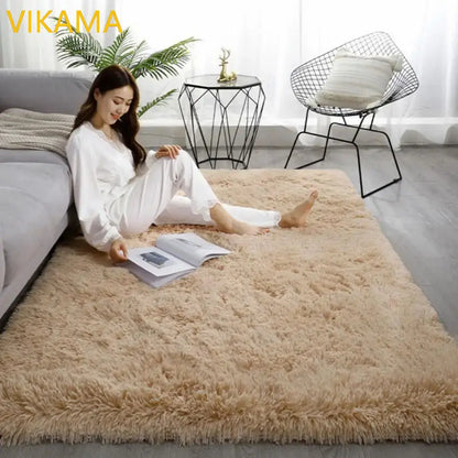 VIKAMA Silk Wool Plush Rug Soft Bedroom Living Room Bed Coffee Table Mat Home Decor