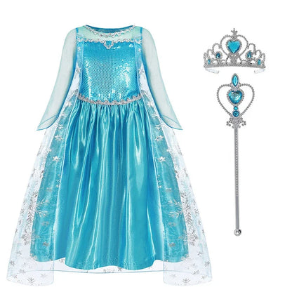 Disney Frozen Elsa Anna Mesh Ball Gown Costume Dress For Girls