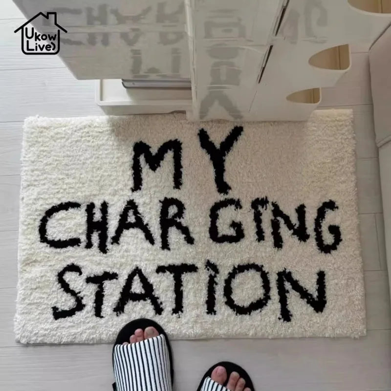 Black Letter Carpet Bedroom Bedside Living Room Floor Mat Anti-Slip Absorbent Dirt-Resistant Rug
