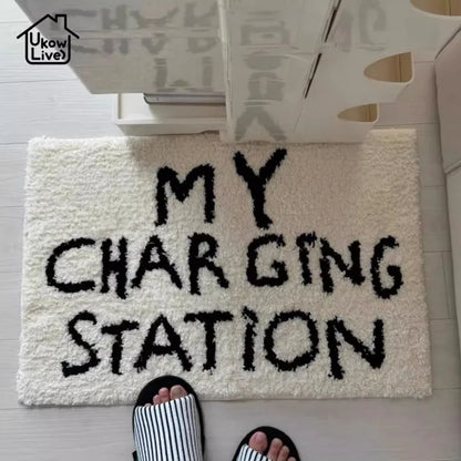 Black Letter Carpet Bedroom Bedside Living Room Floor Mat Anti-Slip Absorbent Dirt-Resistant Rug