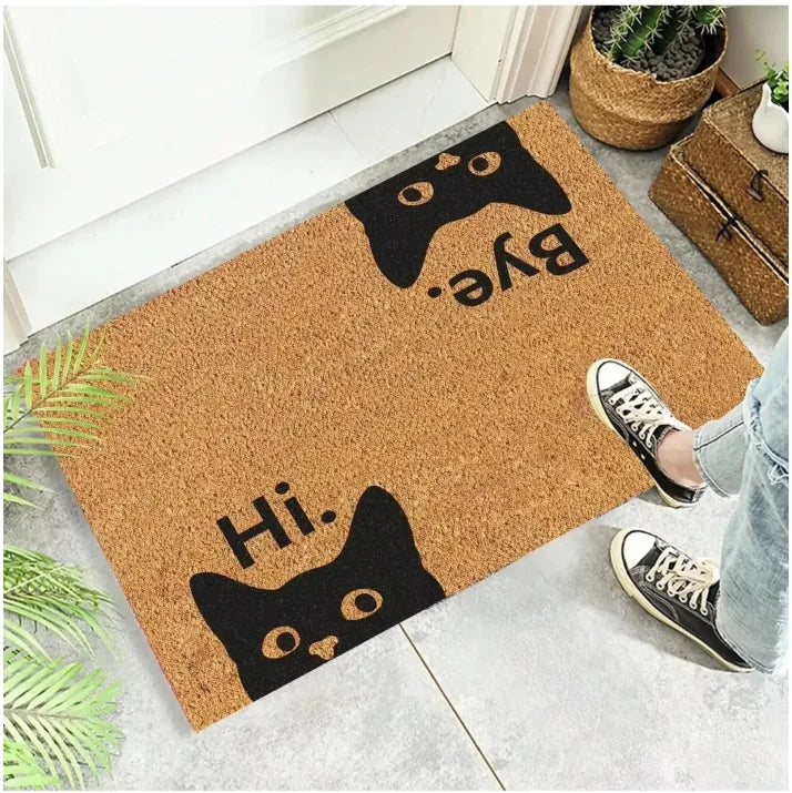 Black Cat Cute Cartoon Non-Slip Welcome Doormat Soft Area Rug Living Room Bedroom Outdoor Home Decor