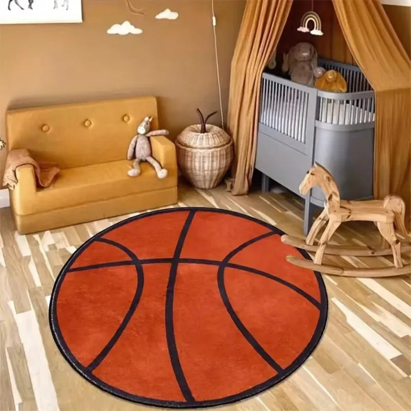 Basketball Round Carpet Cute Cartoon Non-Slip Floor Mat Chair Bedside Rug Home Decoration