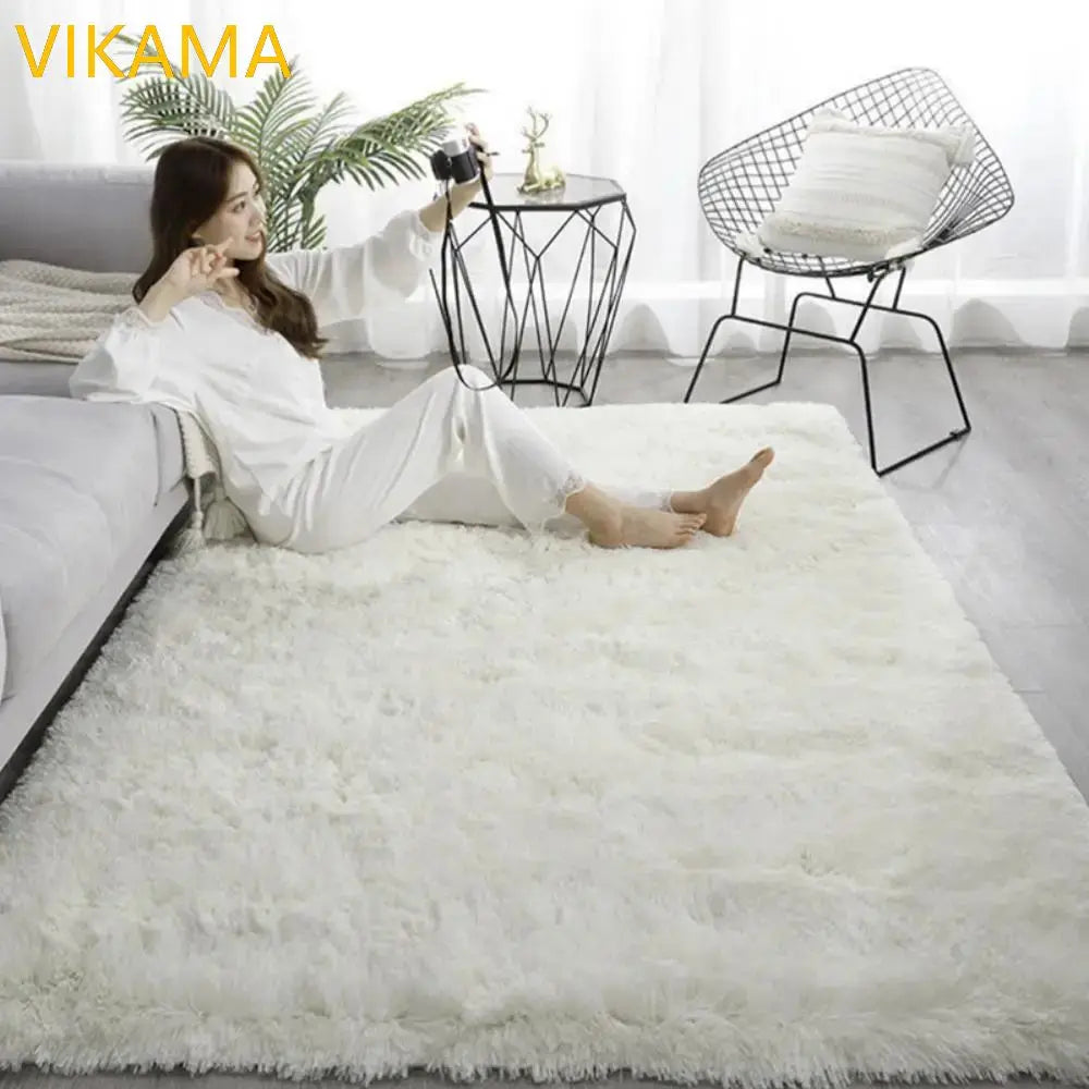 VIKAMA Silk Wool Plush Rug Soft Bedroom Living Room Bed Coffee Table Mat Home Decor