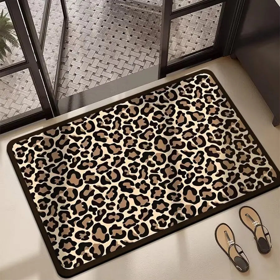 Leopard Flannel Bathroom Mat Absorbent Quick-Dry Non-Slip Floor Rug Dirt-Resistant Entrance Door Mat Home Decor