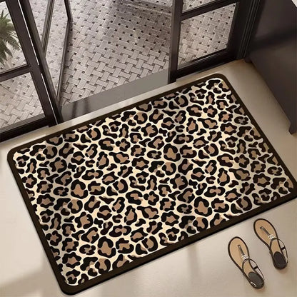 Leopard Flannel Bathroom Mat Absorbent Quick-Dry Non-Slip Floor Rug Dirt-Resistant Entrance Door Mat Home Decor