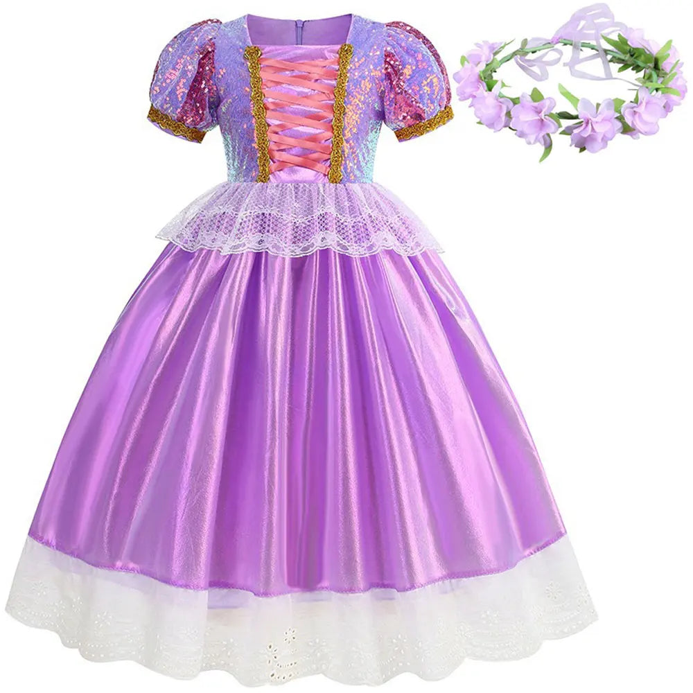 Disney Rapunzel Purple Puffy Dress With Accessories For Girls