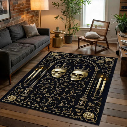 Gothic Raven Skull Area Rug